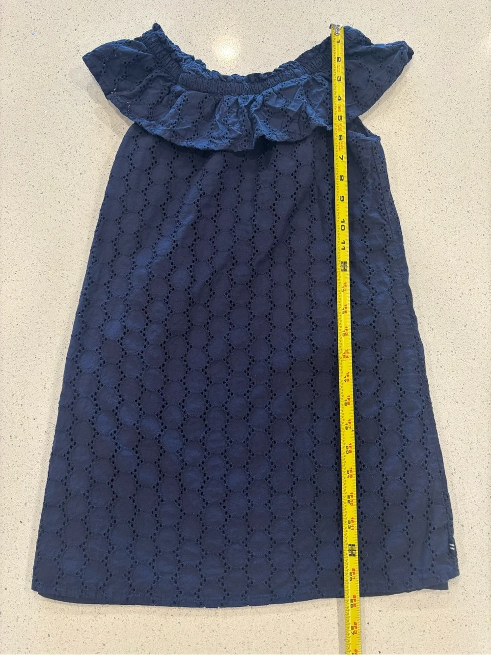 Nautica Girls Navy Eyelet Ruffle Off-Shoulder Dress, Size 7